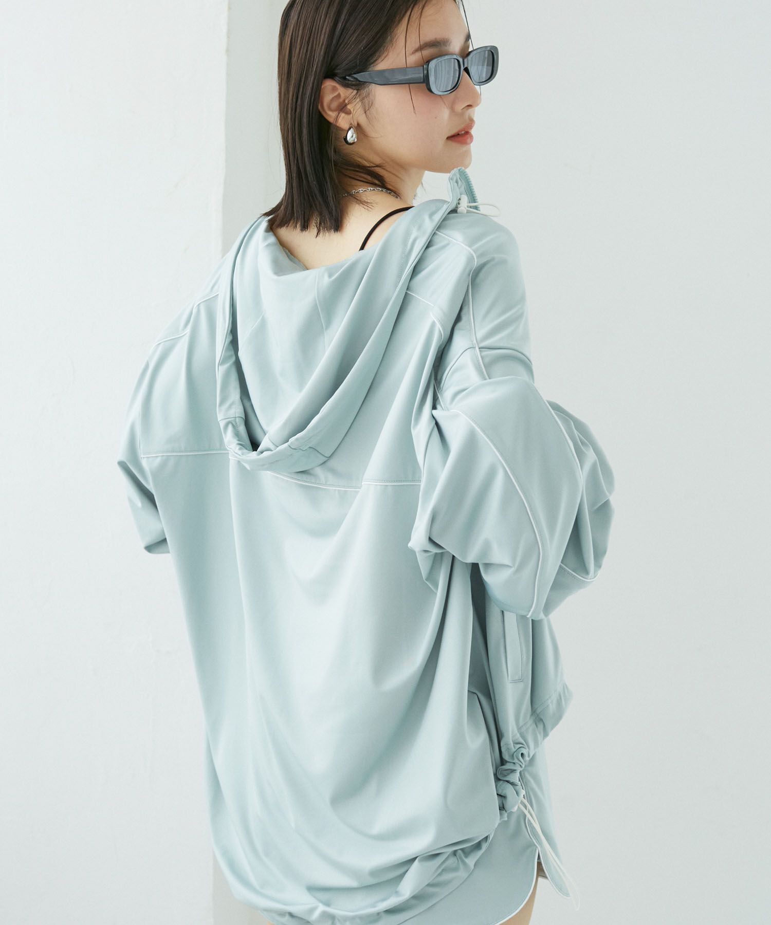 VIS「【WEB限定】ラッシュガード配色フードブルゾン【UVケア/接触冷感/洗える】」|ブルゾン・スタジャン|