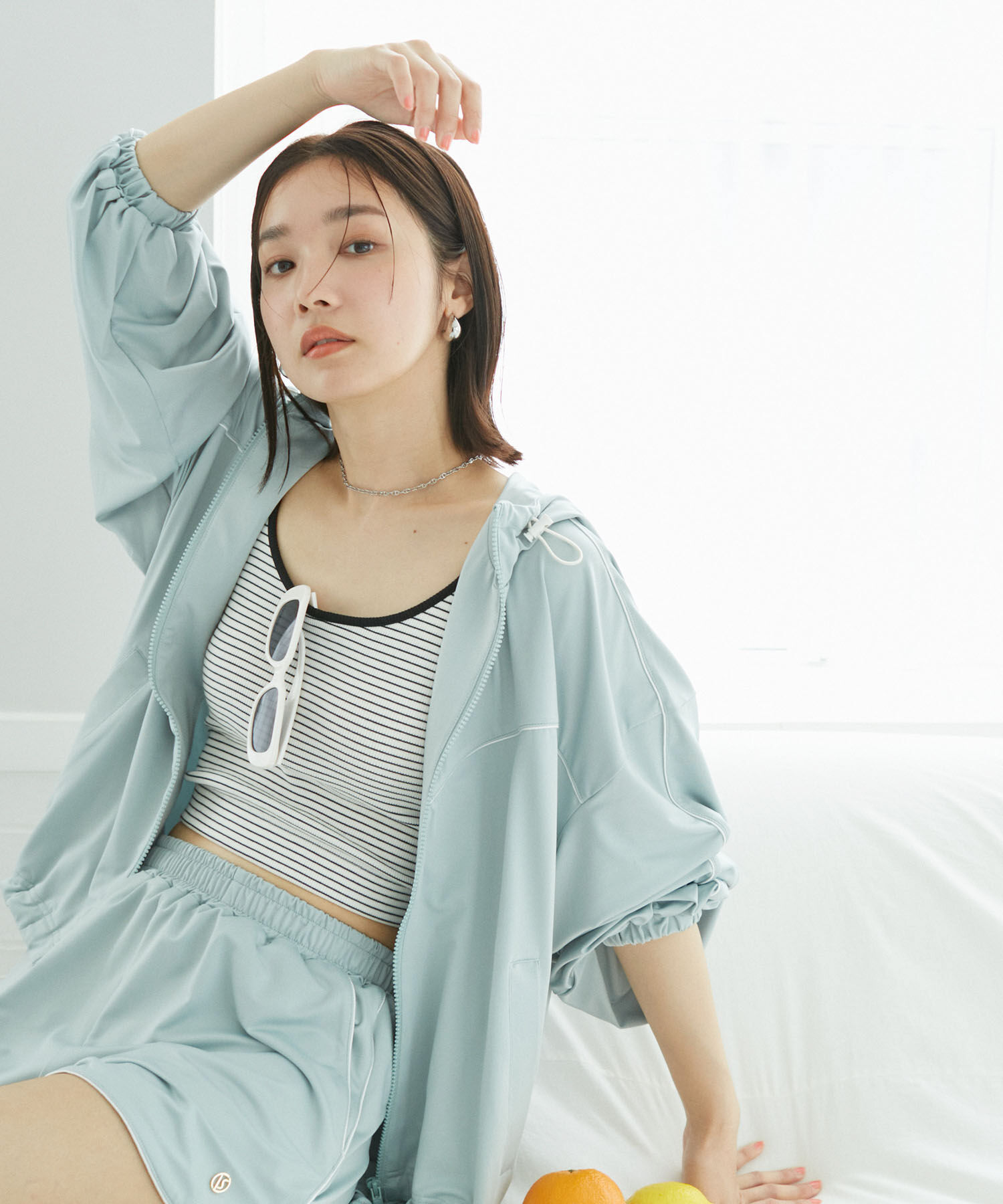 VIS「【WEB限定】ラッシュガード配色フードブルゾン【UVケア/接触冷感/洗える】」|ブルゾン・スタジャン|