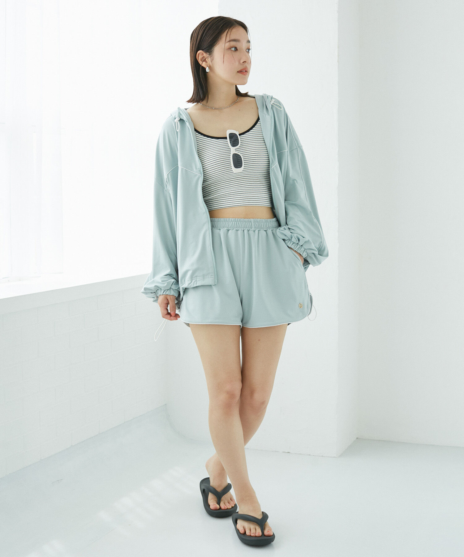 VIS「【WEB限定】ラッシュガード配色フードブルゾン【UVケア/接触冷感/洗える】」|ブルゾン・スタジャン|