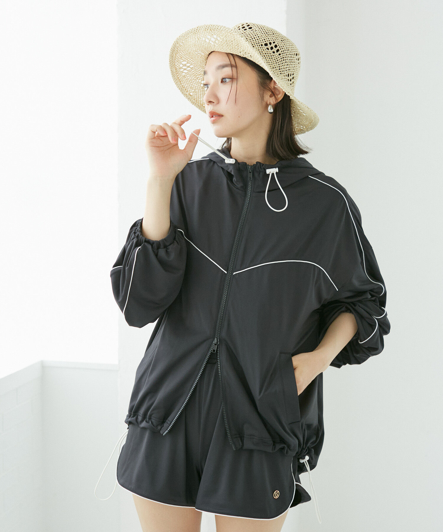 VIS「【WEB限定】ラッシュガード配色フードブルゾン【UVケア/接触冷感/洗える】」|ブルゾン・スタジャン|