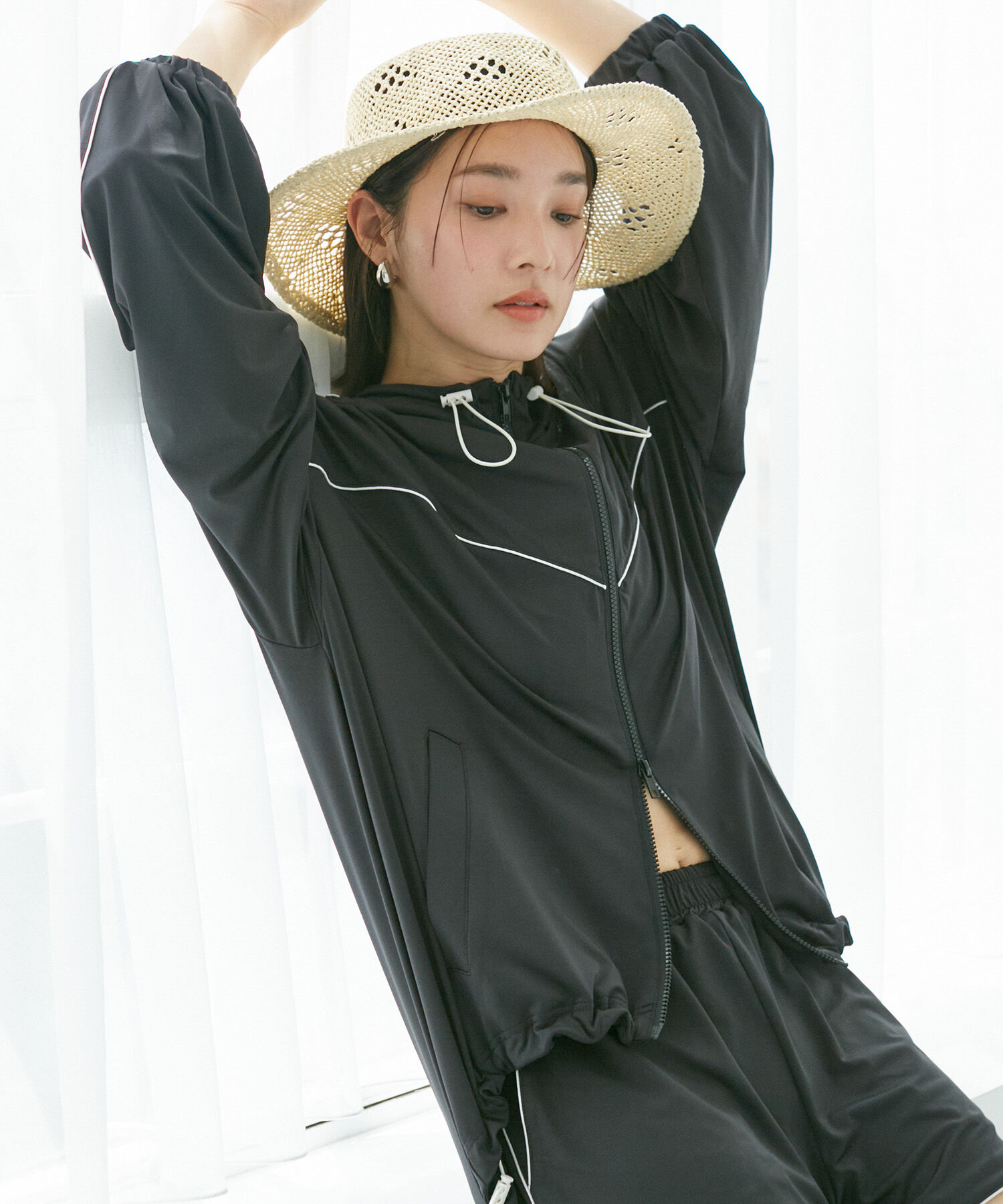 VIS「【WEB限定】ラッシュガード配色フードブルゾン【UVケア/接触冷感/洗える】」|ブルゾン・スタジャン|