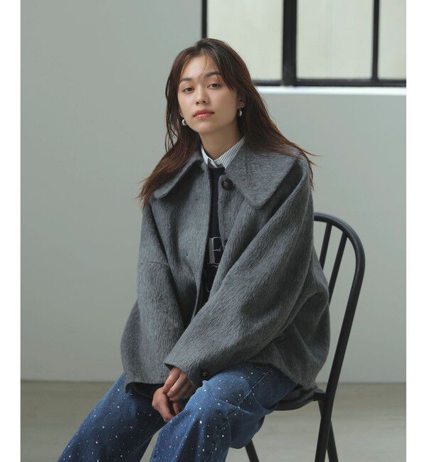 VIS「【アウター総選挙1位】ビッグカラーモモンガシャギーショートコート」|ブルゾン・スタジャン|