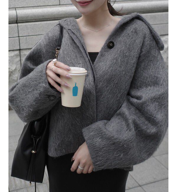 VIS「【アウター総選挙1位】ビッグカラーモモンガシャギーショートコート」|ブルゾン・スタジャン|