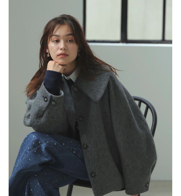 VIS「【アウター総選挙1位】ビッグカラーモモンガシャギーショートコート」|ブルゾン・スタジャン|グレー(07)