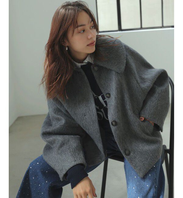 VIS「【アウター総選挙1位】ビッグカラーモモンガシャギーショートコート」|ブルゾン・スタジャン|