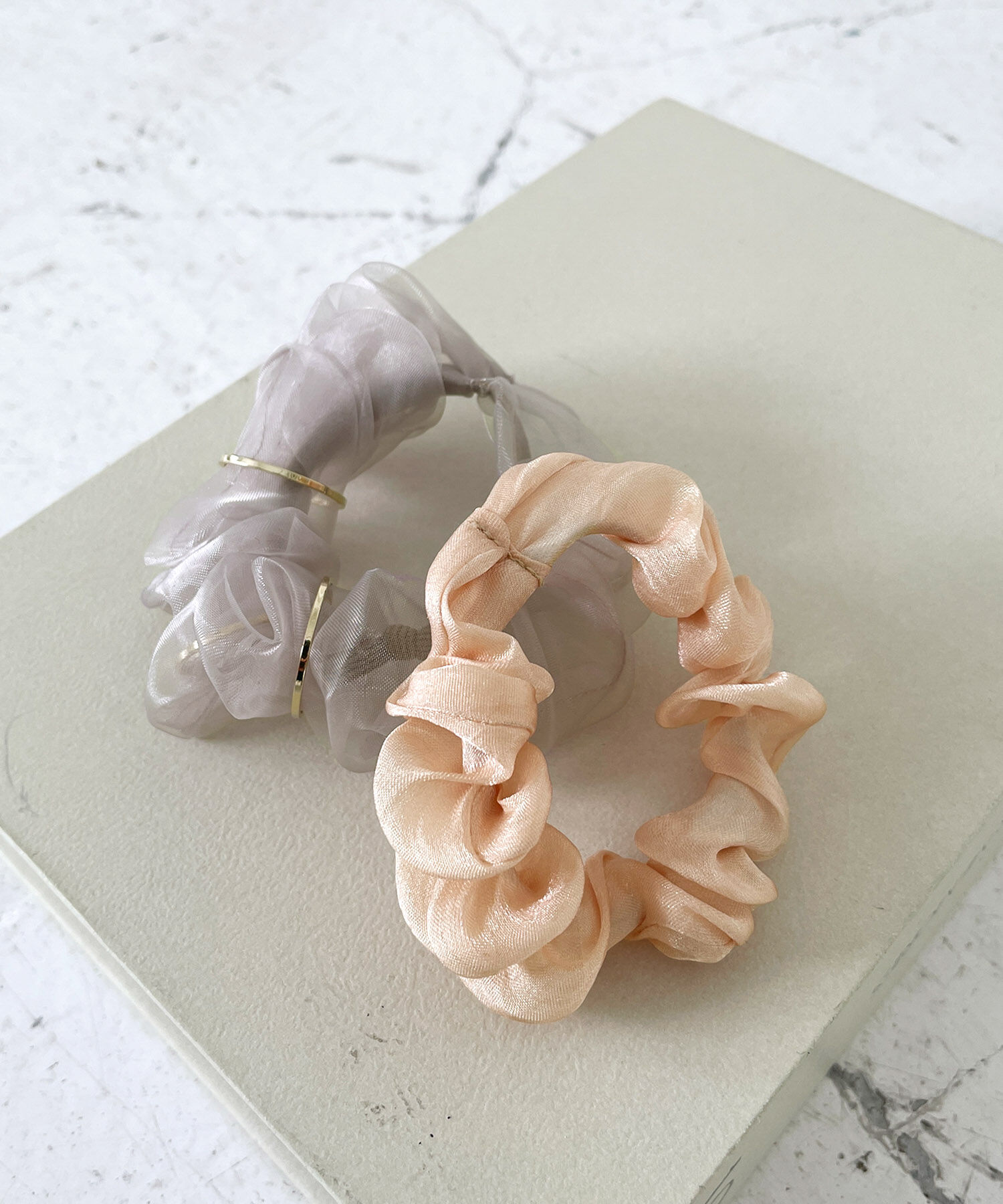 ROPE PICNIC PASSAGE「オーガンジー&times;シャイニーミニシュシュセット」|ヘアゴム・シュシュ|オレンジ(70)