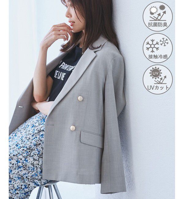 Rope&rsquo;Picnic「【抗菌防臭・接触冷感・UVカット】カナパ金ボタンジャケット/通勤・セットアップ対応」|テーラードジャケット|グレー(07)