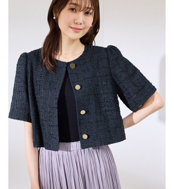 Rope&rsquo;Picnic「【サマー・ツイード】金ボタンカーディジャケット」|ノーカラージャケット|