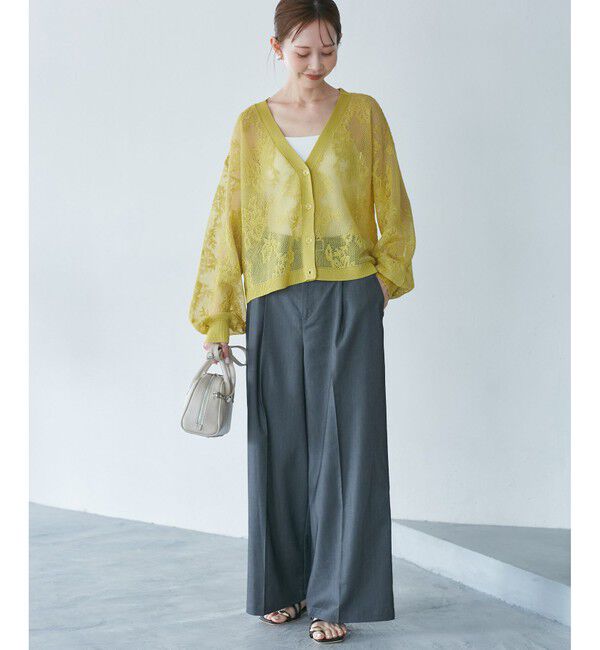 Rope&rsquo;Picnic「透かし編み花柄Vネックカーディガン」|カーディガン|