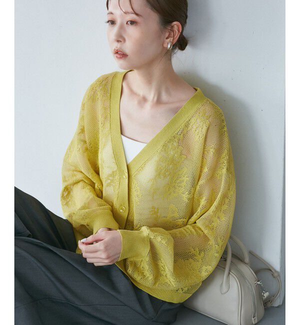 Rope&rsquo;Picnic「透かし編み花柄Vネックカーディガン」|カーディガン|