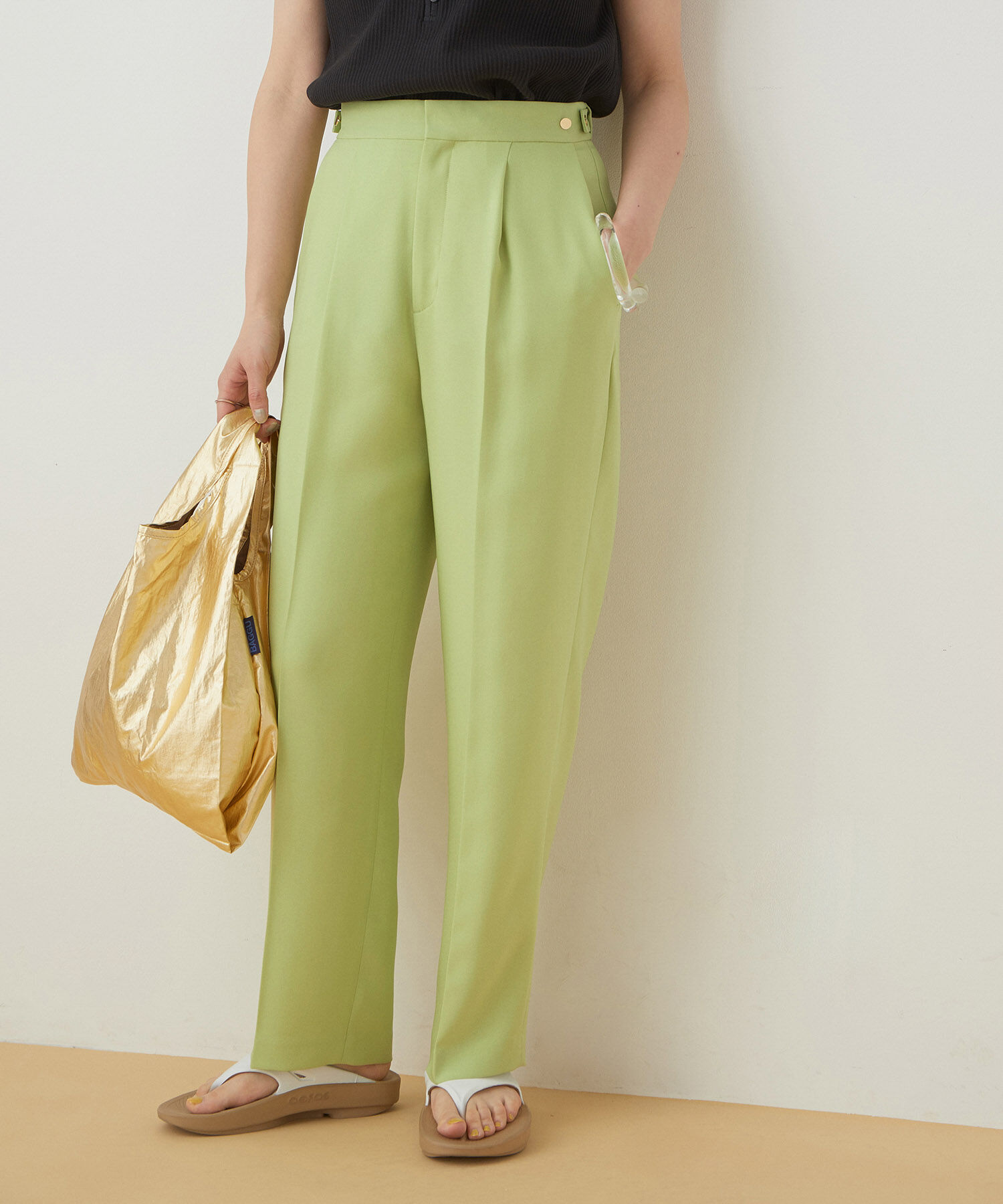 ADAM ET ROPE'「＜洗える＞センタープレスセミワイドスラックス」|スラックス|ライトグリーン(33)