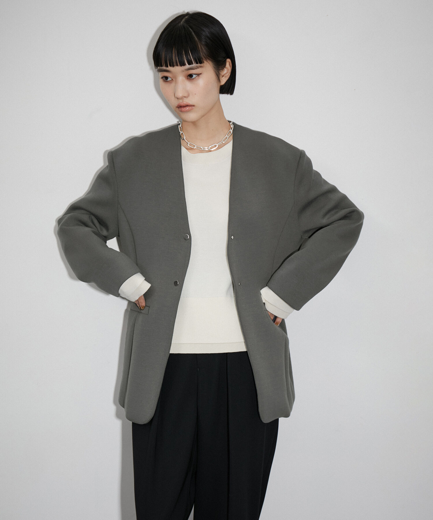 ADAM ET ROPE'「リラクシージャケット」|ノーカラージャケット|チャコール(06)