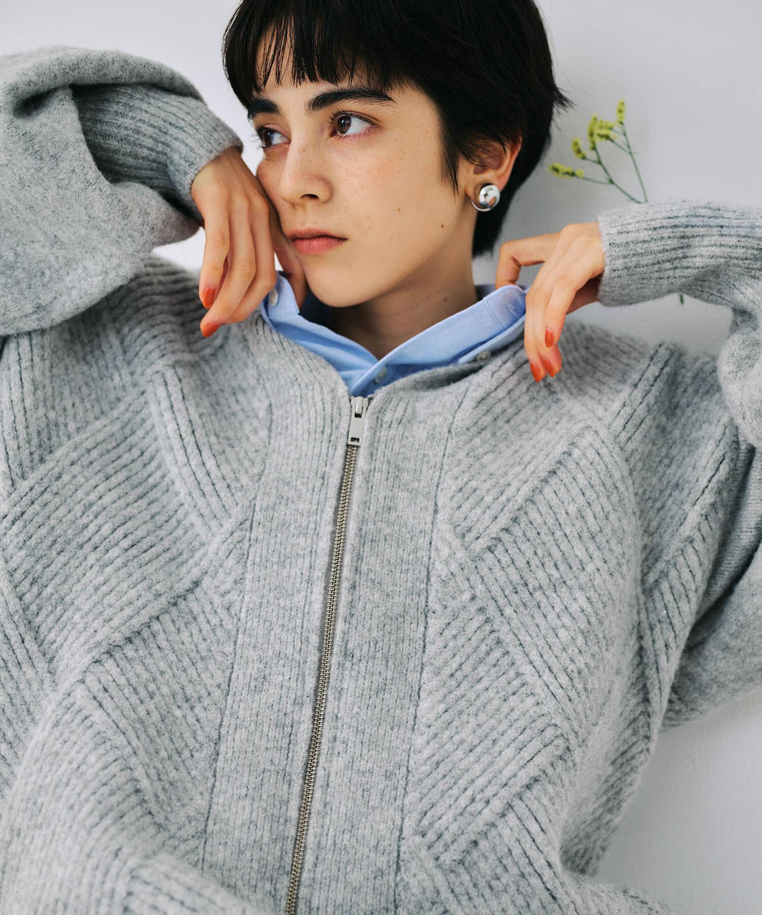 ADAM ET ROPE'「【WEB限定】柄ニットジップカーディガンミニワンピース」|カーディガン|