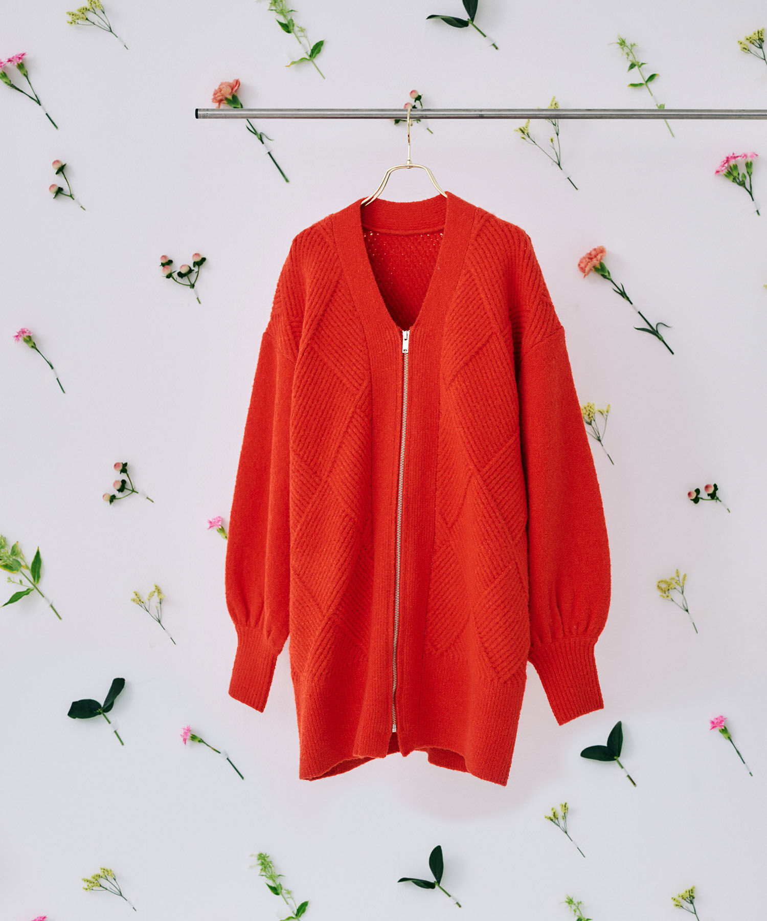 ADAM ET ROPE'「【WEB限定】柄ニットジップカーディガンミニワンピース」|カーディガン|