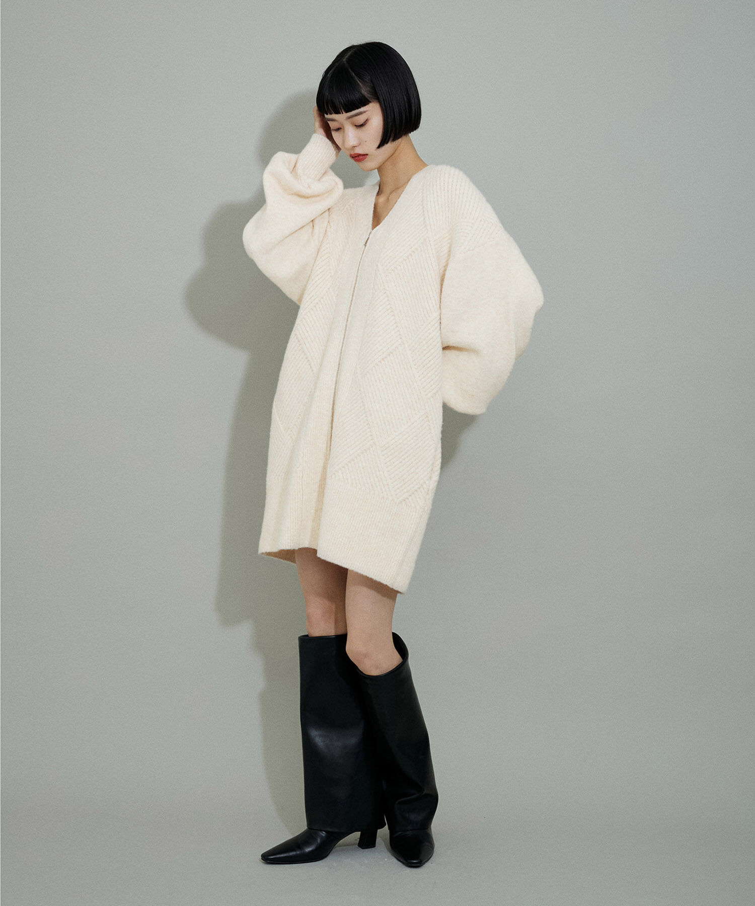 ADAM ET ROPE'「【WEB限定】柄ニットジップカーディガンミニワンピース」|カーディガン|