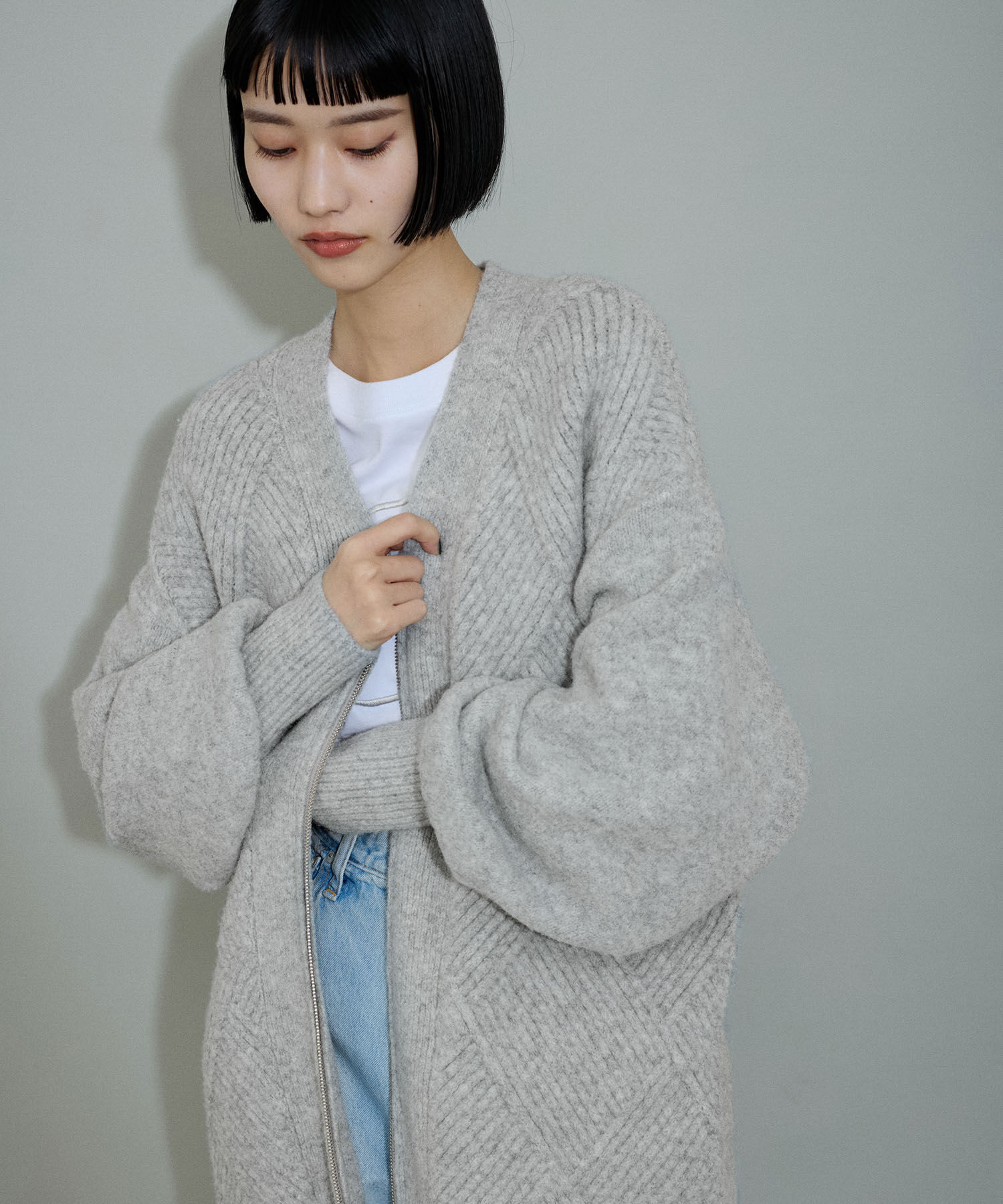 ADAM ET ROPE'「【WEB限定】柄ニットジップカーディガンミニワンピース」|カーディガン|