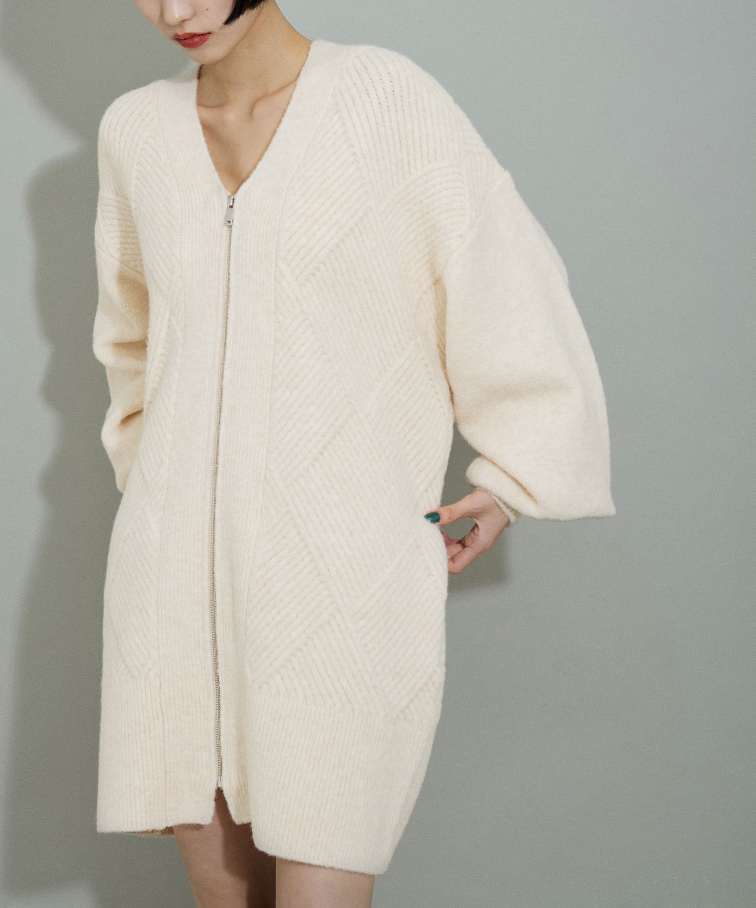 ADAM ET ROPE'「【WEB限定】柄ニットジップカーディガンミニワンピース」|カーディガン|