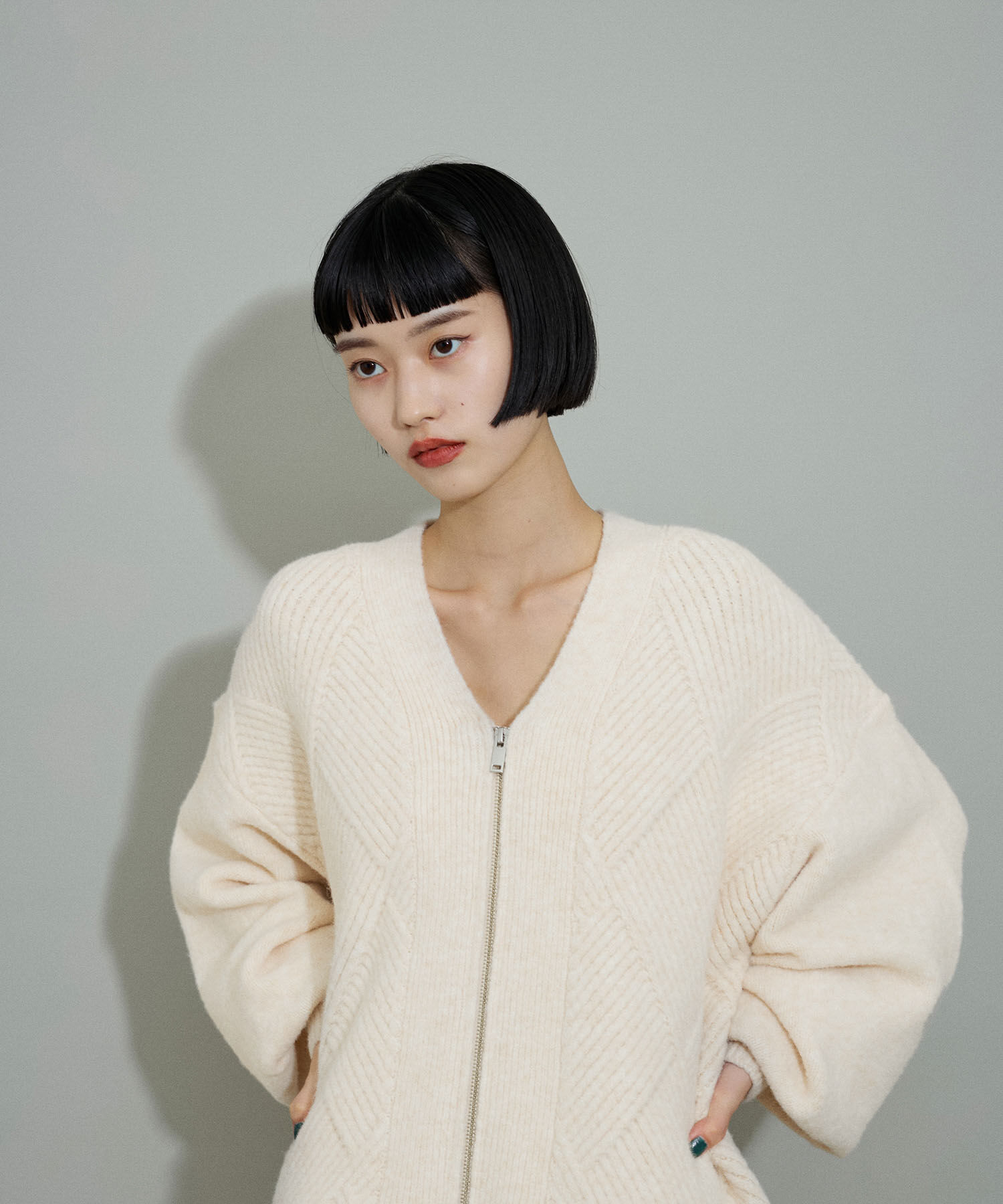 ADAM ET ROPE'「【WEB限定】柄ニットジップカーディガンミニワンピース」|カーディガン|