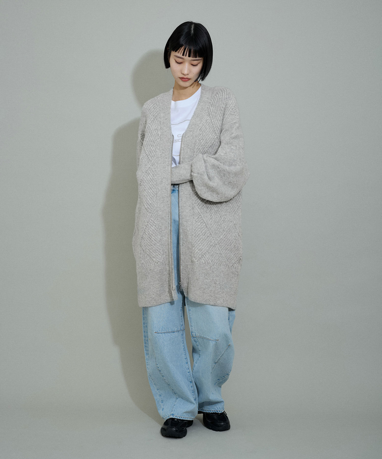 ADAM ET ROPE'「【WEB限定】柄ニットジップカーディガンミニワンピース」|カーディガン|