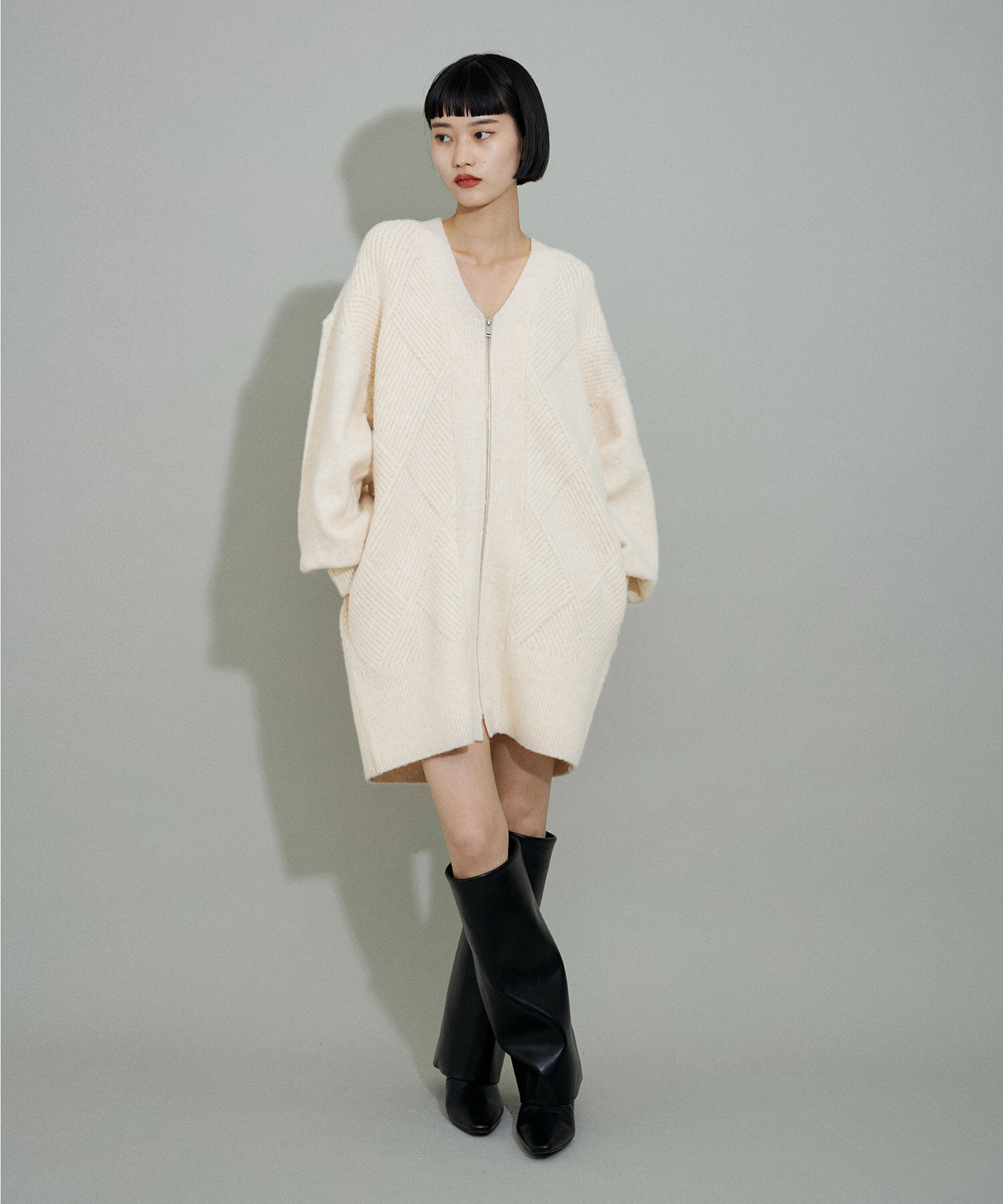 ADAM ET ROPE'「【WEB限定】柄ニットジップカーディガンミニワンピース」|カーディガン|