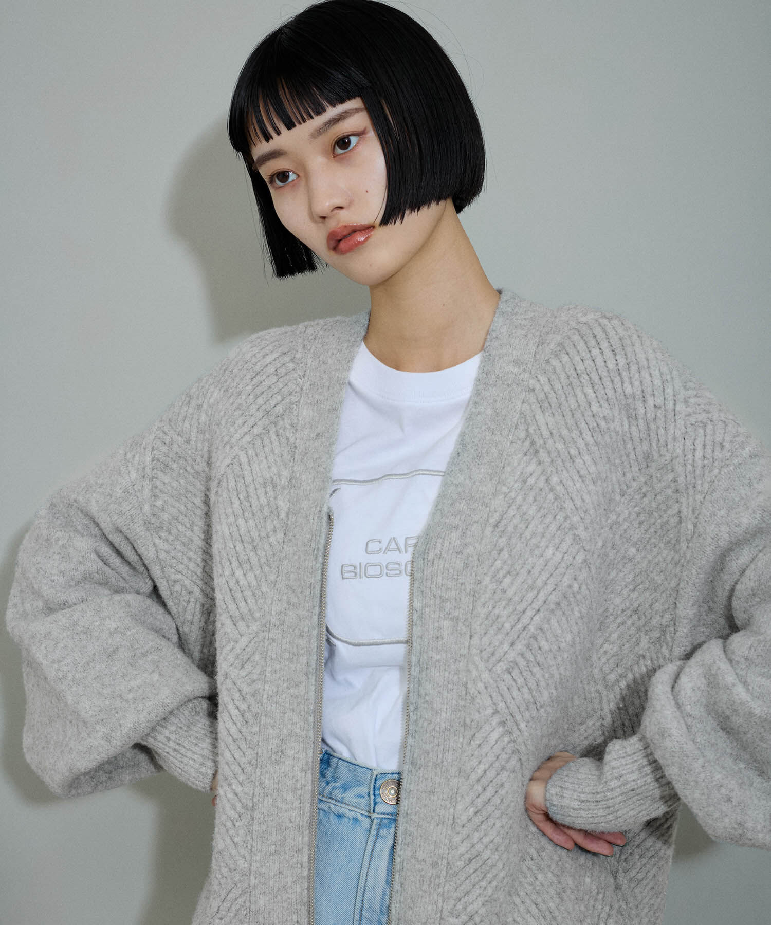 ADAM ET ROPE'「【WEB限定】柄ニットジップカーディガンミニワンピース」|カーディガン|