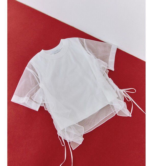 ADAM ET ROPE'「【サステナブル】・【定番人気】ギャザーチュールトップス」|Tシャツ・カットソー|ホワイト(10)