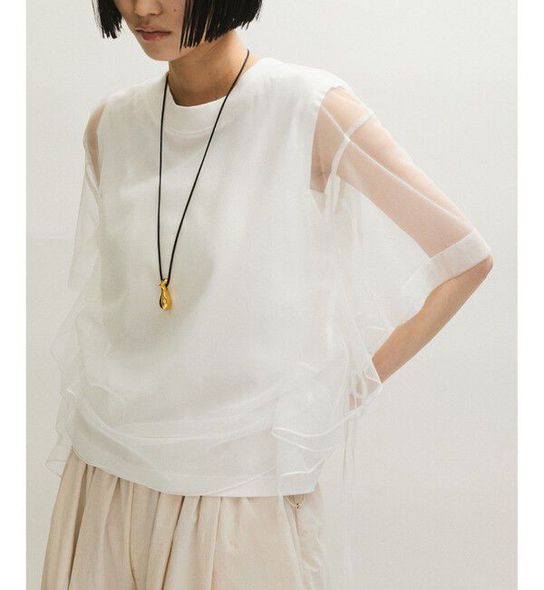 ADAM ET ROPE'「【サステナブル】・【定番人気】ギャザーチュールトップス」|Tシャツ・カットソー|