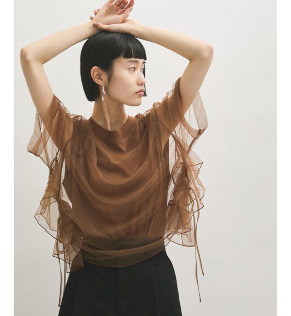 ADAM ET ROPE'「【サステナブル】・【定番人気】ギャザーチュールトップス」|Tシャツ・カットソー|