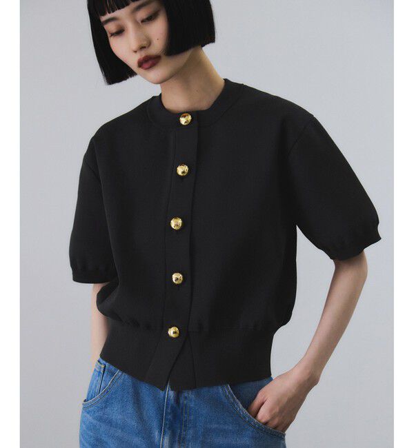 ADAM ET ROPE'「【サステナブル】カラー付きハーフスリーブカーディガン」|カーディガン|