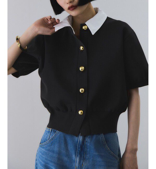 ADAM ET ROPE'「【サステナブル】カラー付きハーフスリーブカーディガン」|カーディガン|