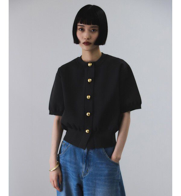 ADAM ET ROPE'「【サステナブル】カラー付きハーフスリーブカーディガン」|カーディガン|