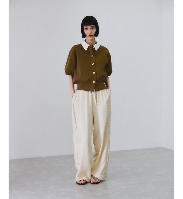 ADAM ET ROPE'「【サステナブル】カラー付きハーフスリーブカーディガン」|カーディガン|