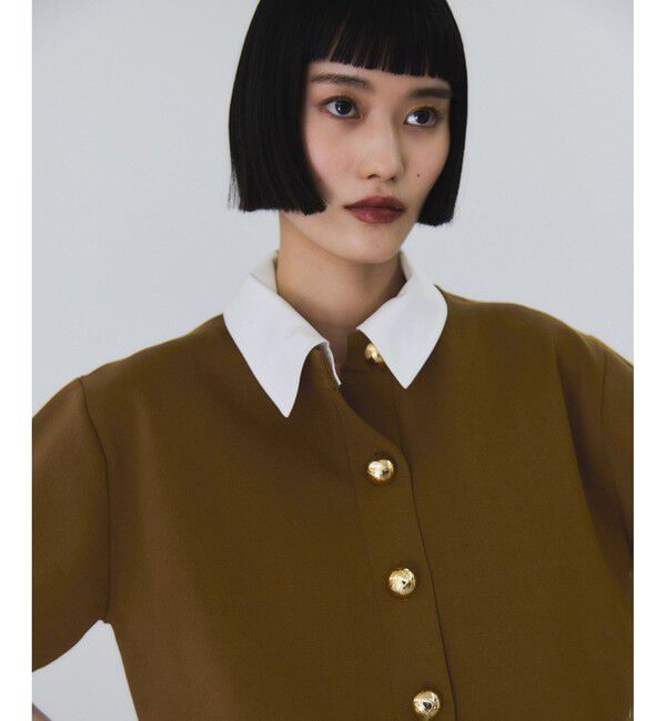 ADAM ET ROPE'「【サステナブル】カラー付きハーフスリーブカーディガン」|カーディガン|