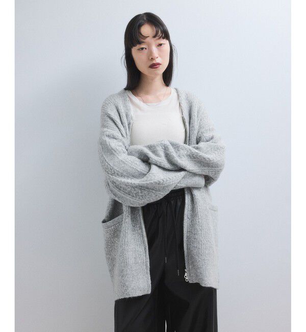 ADAM ET ROPE'「【WEB限定】ミックスパターンジップミドルカーディガン」|カーディガン|ライトグレー(08)