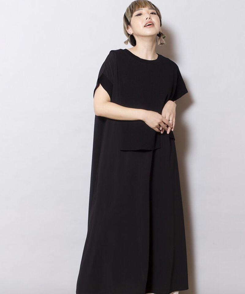  「ニットレイヤードワンピース」|ワンピース|BLACK