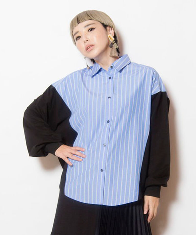  「ストライプ切替ブラウス」|シャツ・ブラウス|L .BLUE