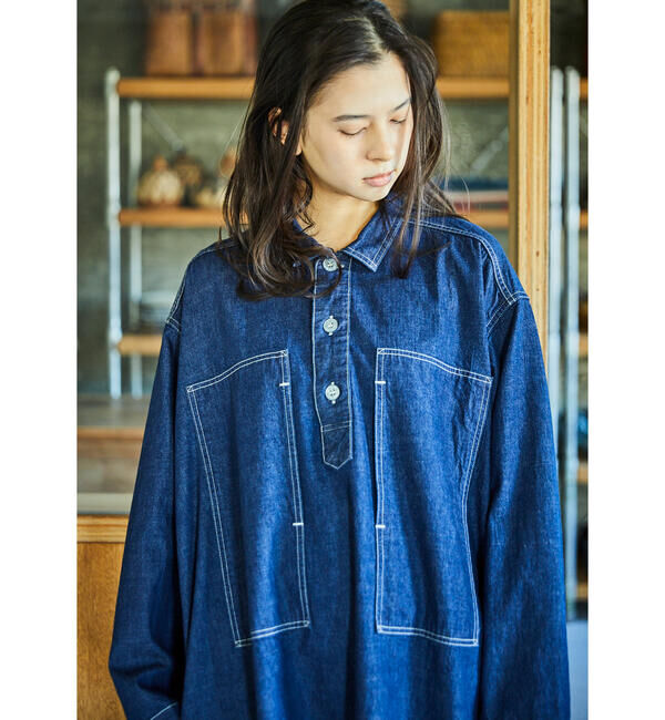  「orSlow | デニム プルオーバーシャツワンピース WOMEN」|ワンピース|