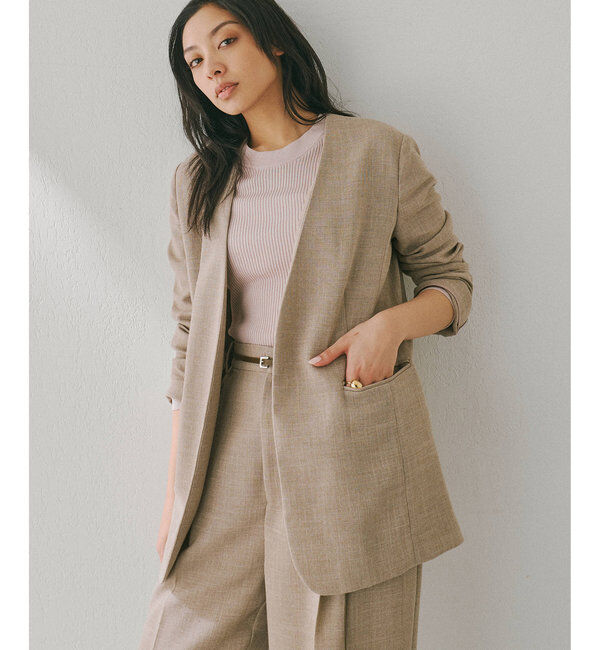  「ジュートライクノーカラージャケット」|その他|ベージュ