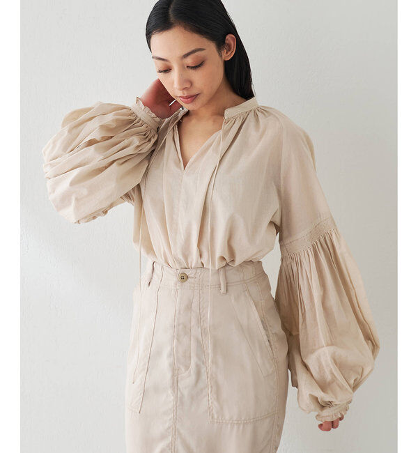  「ローンギャザーブラウス」|シャツ・ブラウス|グレージュ