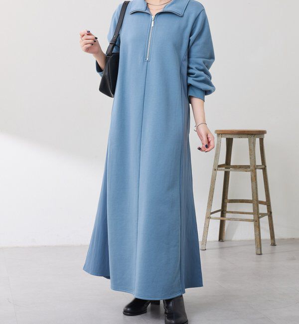  「異素材ドッキングハーフジップワンピース」|ワンピース|