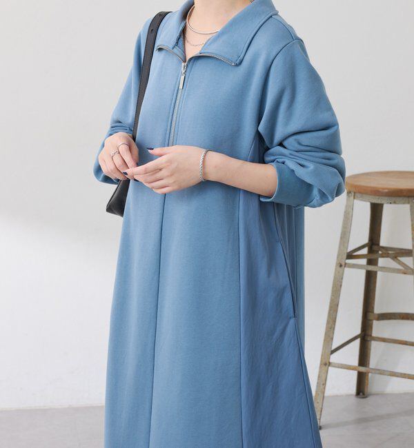  「異素材ドッキングハーフジップワンピース」|ワンピース|