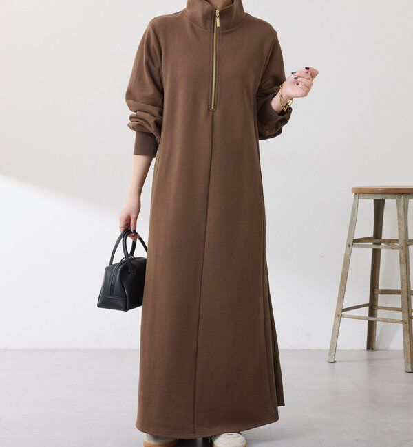  「異素材ドッキングハーフジップワンピース」|ワンピース|