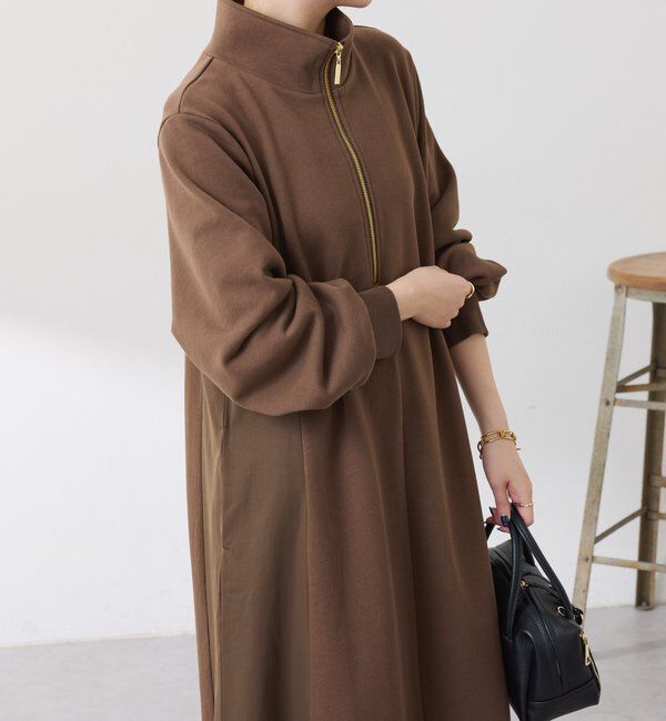  「異素材ドッキングハーフジップワンピース」|ワンピース|