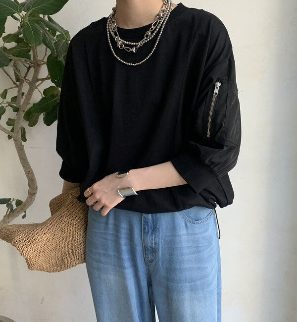  「【WEB限定】MA1ポケット切替プルオーバー」|Tシャツ・カットソー|ブラック