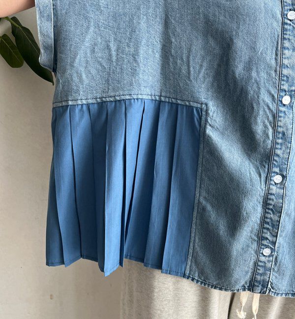  「【WEB限定】 リヨセルデニムプリーツ切替シャツ」|シャツ・ブラウス|