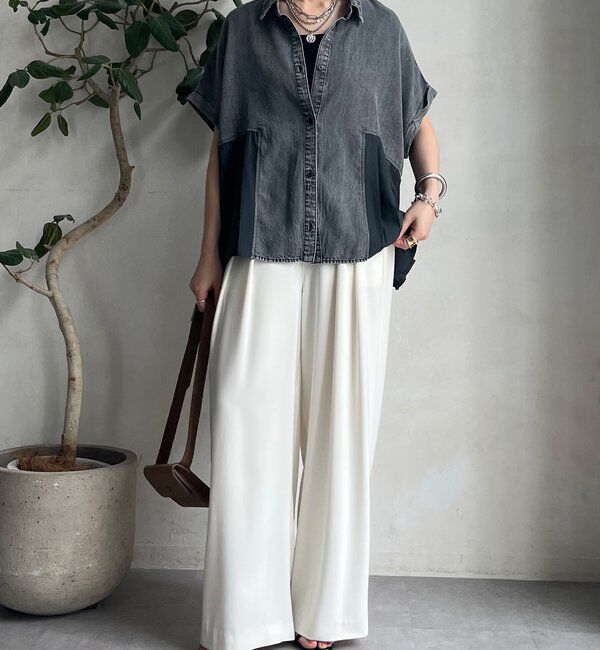  「【WEB限定】 リヨセルデニムプリーツ切替シャツ」|シャツ・ブラウス|