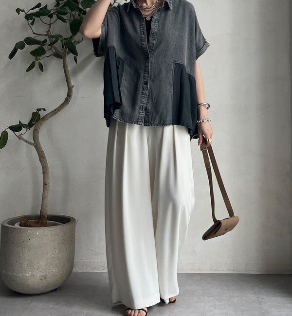  「【WEB限定】 リヨセルデニムプリーツ切替シャツ」|シャツ・ブラウス|