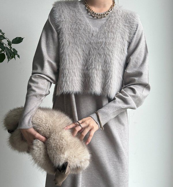  「【WEB限定】フェザーヤーンニットベスト＋ニットワンピースセット」|スーツ|グレージュ