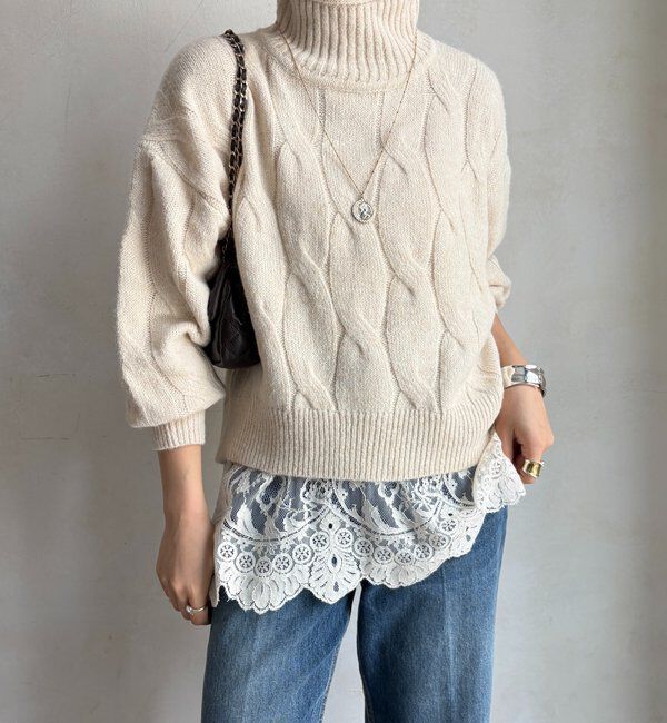  「【WEB限定】ケーブル柄ハイネックプルオーバー」|ニット・セーター|