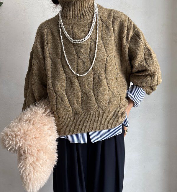  「【WEB限定】ケーブル柄ハイネックプルオーバー」|ニット・セーター|
